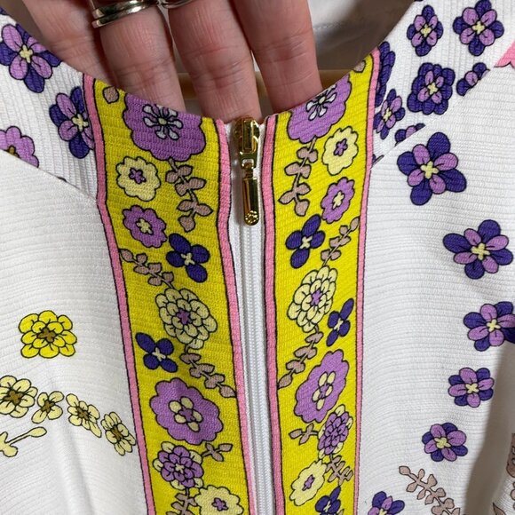 Trina Turk Arboretum Full Zip Mini Dress Size 6 Floral Retro Mod Palm Beach - Picture 6 of 10